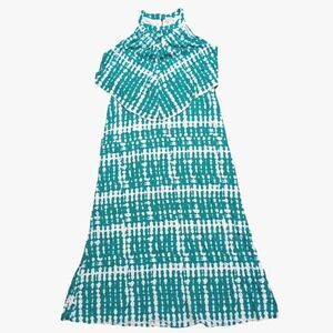 Chicos 2 Large 12 Halter‎ Maxi Dress Long Aqua Blue Print Vacation Summer Trendy